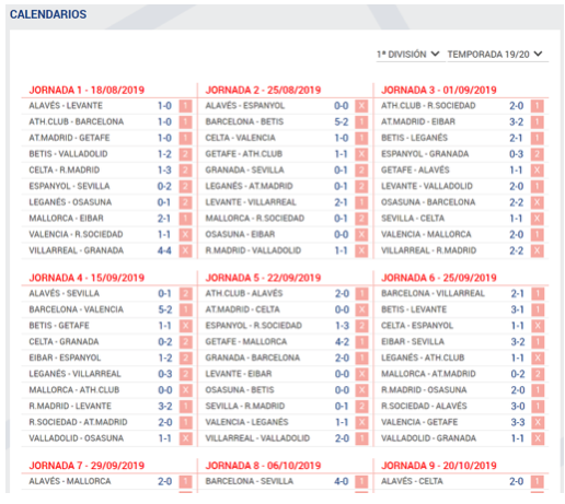 Próxima jornada de liga de primera división